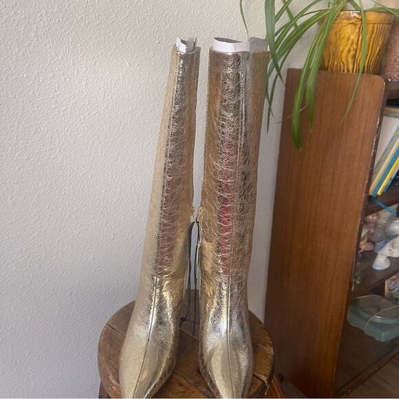 Worthington 9.5 Metallic Gold Knee High Boots Stiletto Glam Party Statement - Picture 5 of 15